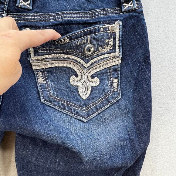 Rock Revival Jeans Women's 27 (2) Dark Blue Betty Bootcut Embellished Blingy - Picture 4 of 16